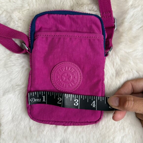 Kipling Fuchsia Nylon Adjustable Crossbody Mini Bag With Logo Embossed Front - Picture 8 of 9